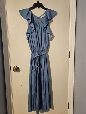 NWOT LOFT Light Blue Ruffle Sleeve Maxi Dress